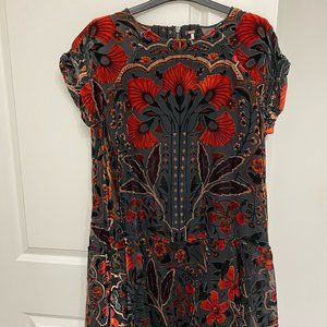 Free People Velvet Short Sleeve Print Dress